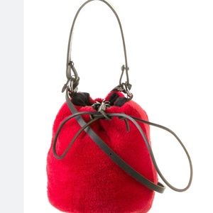 Muun Faux Fur and Leather Small Bucket Bag in Red and Black Fabulous!